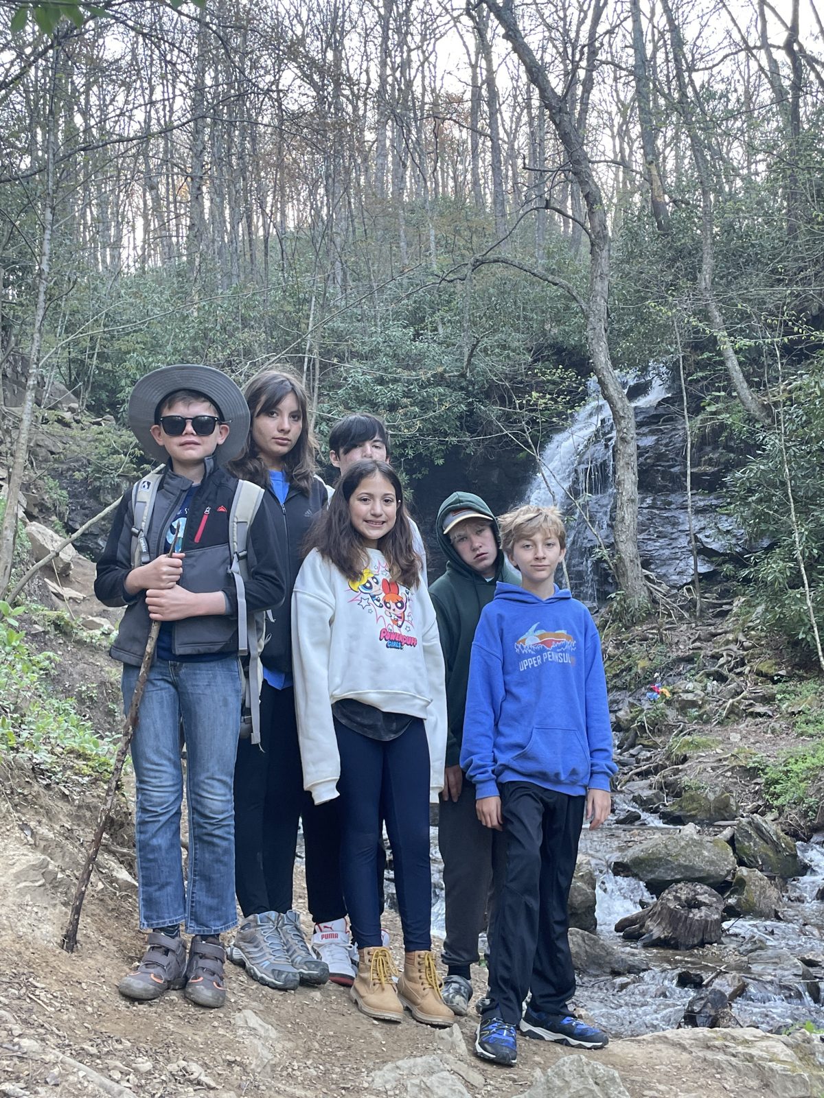 3 Oaks students at a Blue Ridge Mountains waterfall