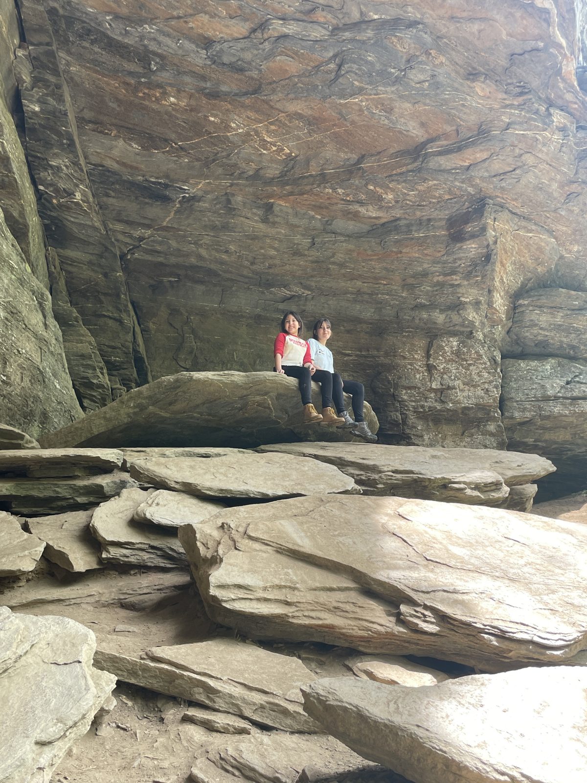 3 Oaks students wading in a mountain river near Asheville