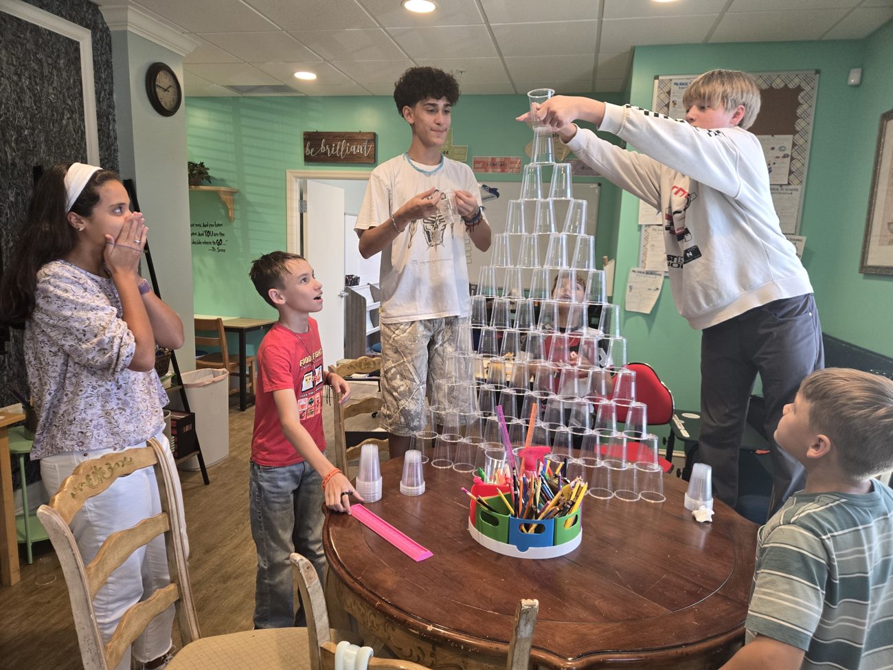 Working together at the classroom table