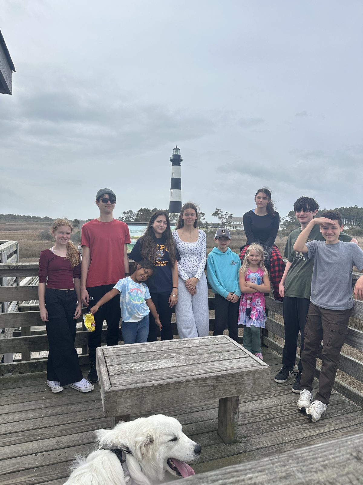 Students exploring an Outer Banks lighthouse
