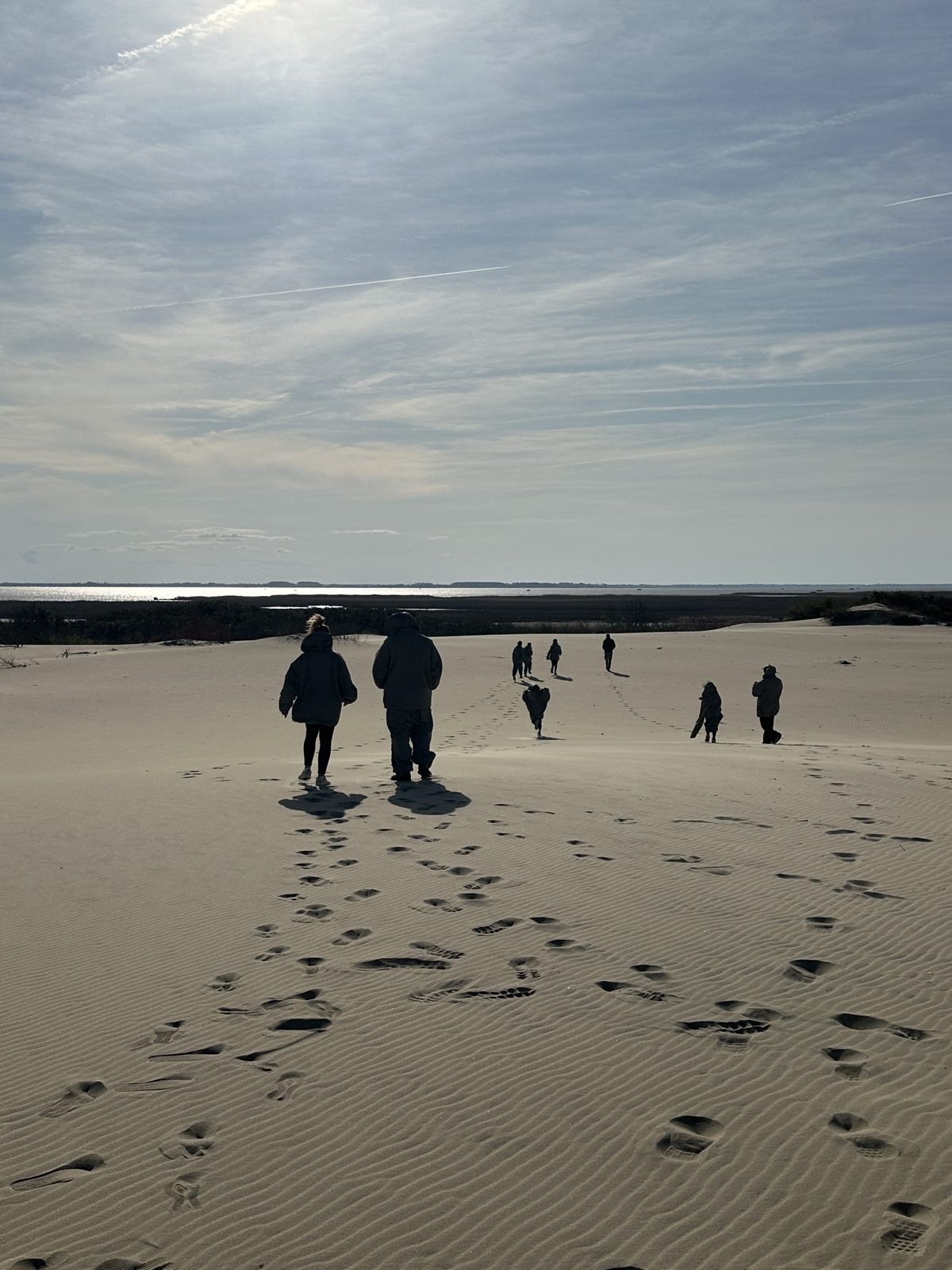 Students exploring the dunes at Kitty Hawk